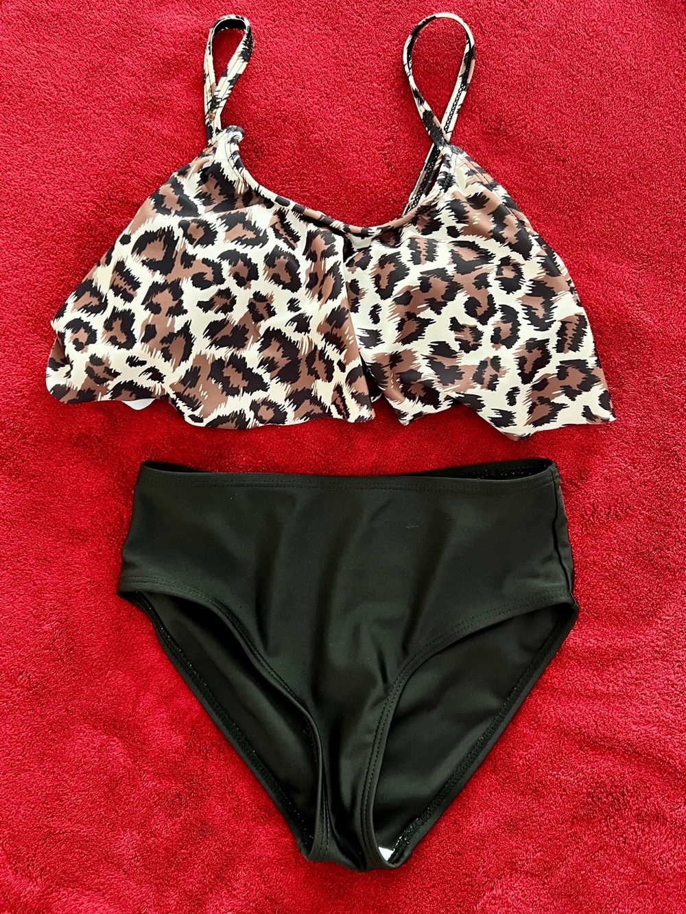 SHEIN Girls Leopard Print 2 Piece Swimsuit Size 8 Flounce Bikini